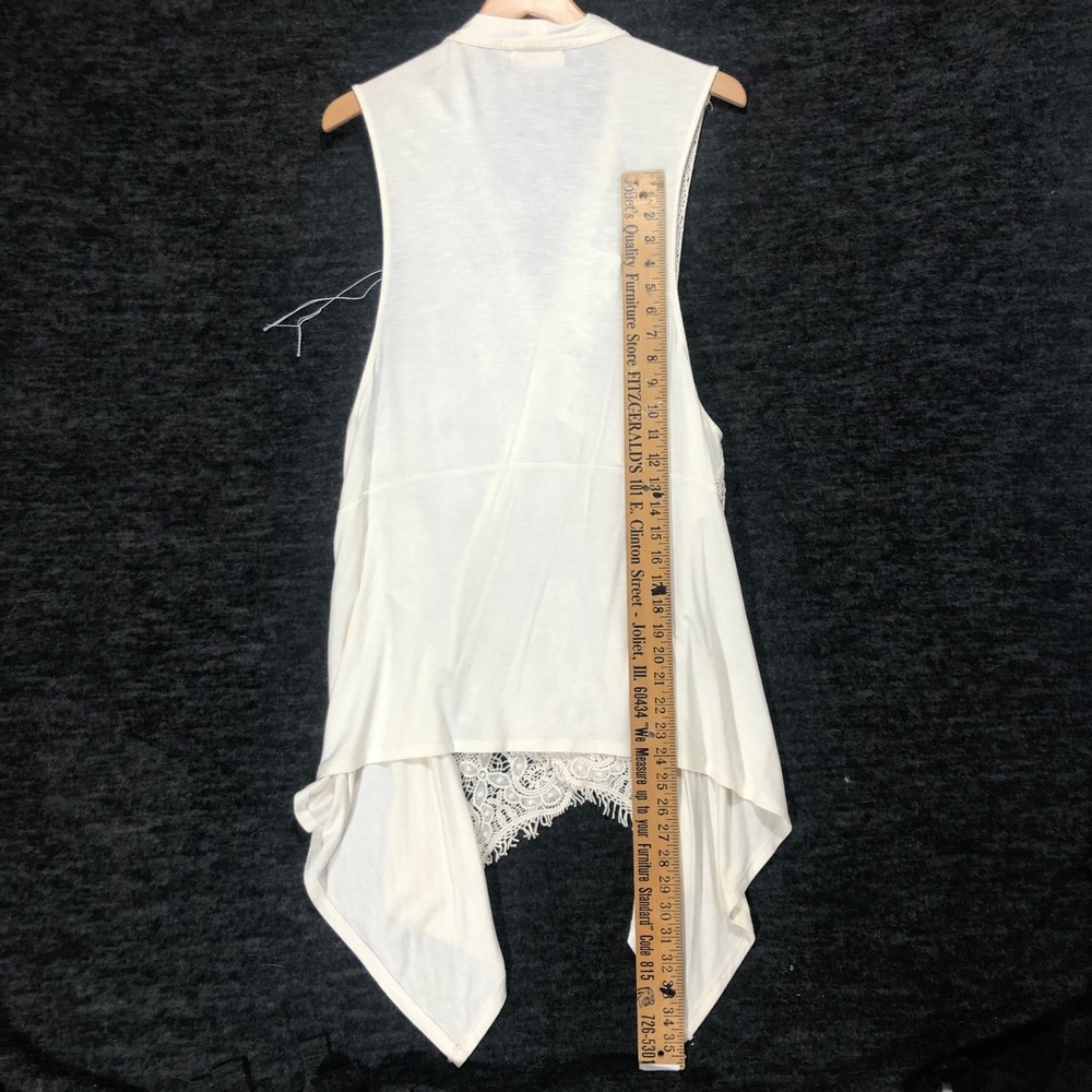 Dept222 Lace Overlay Vest Sleeveless Draped Open Front Cream 1X - Picture 8 of 10